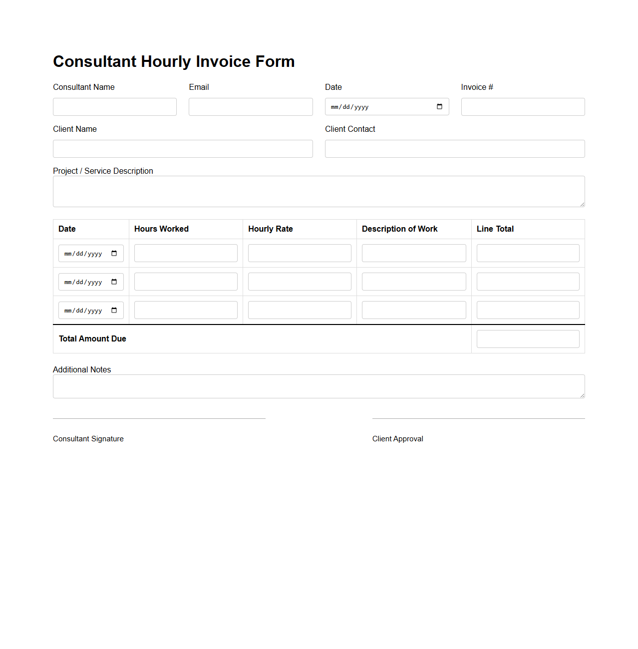 Consultant Hourly Invoice Form