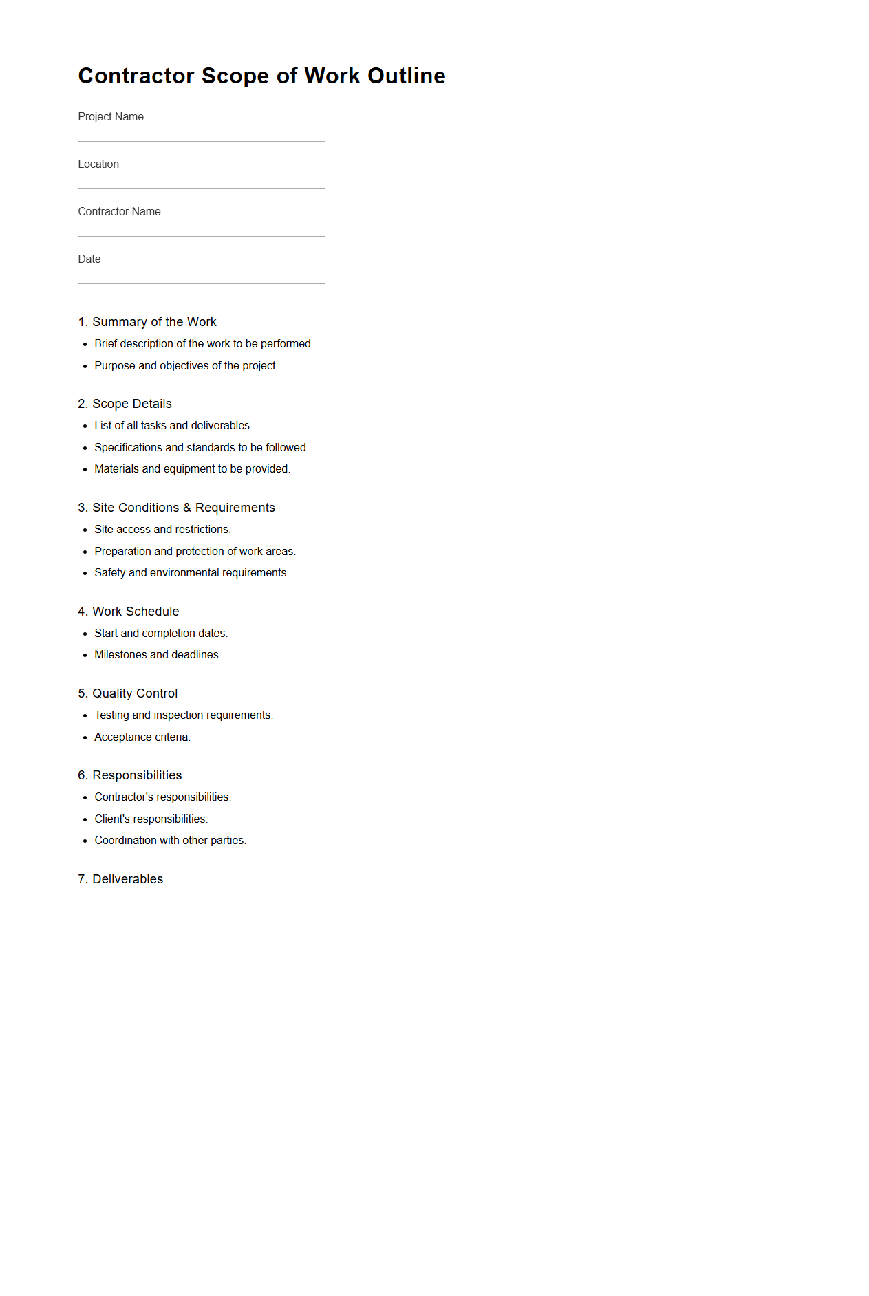 Contractor Scope of Work Outline