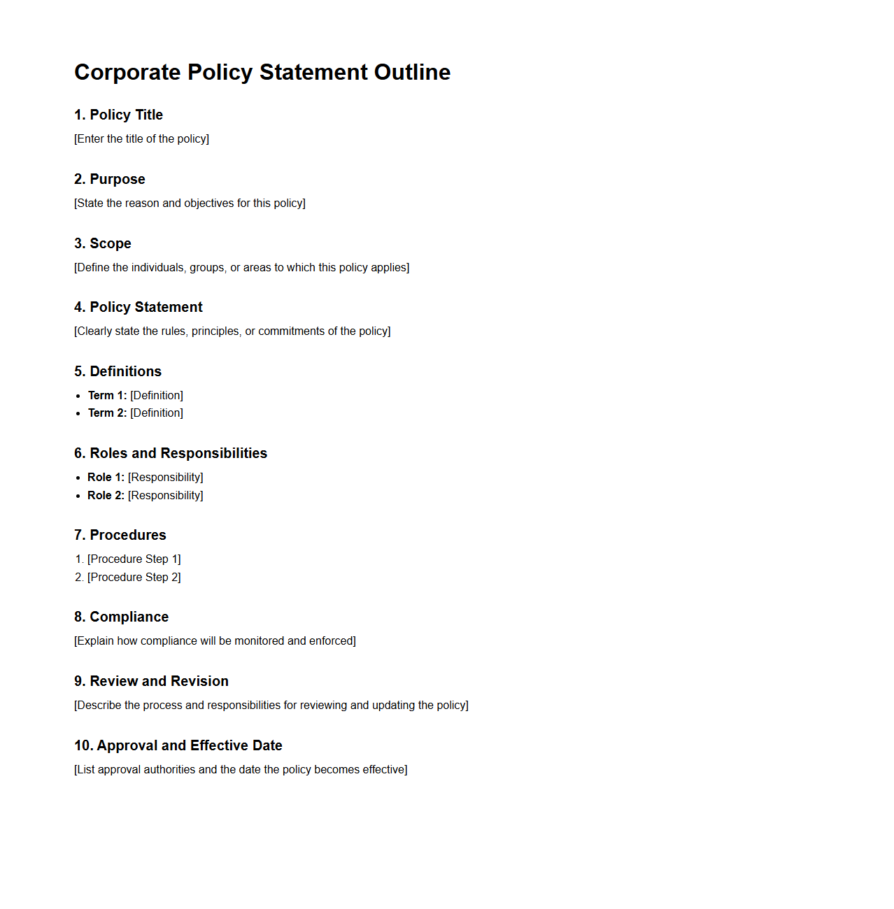 Corporate Policy Statement Outline Template
