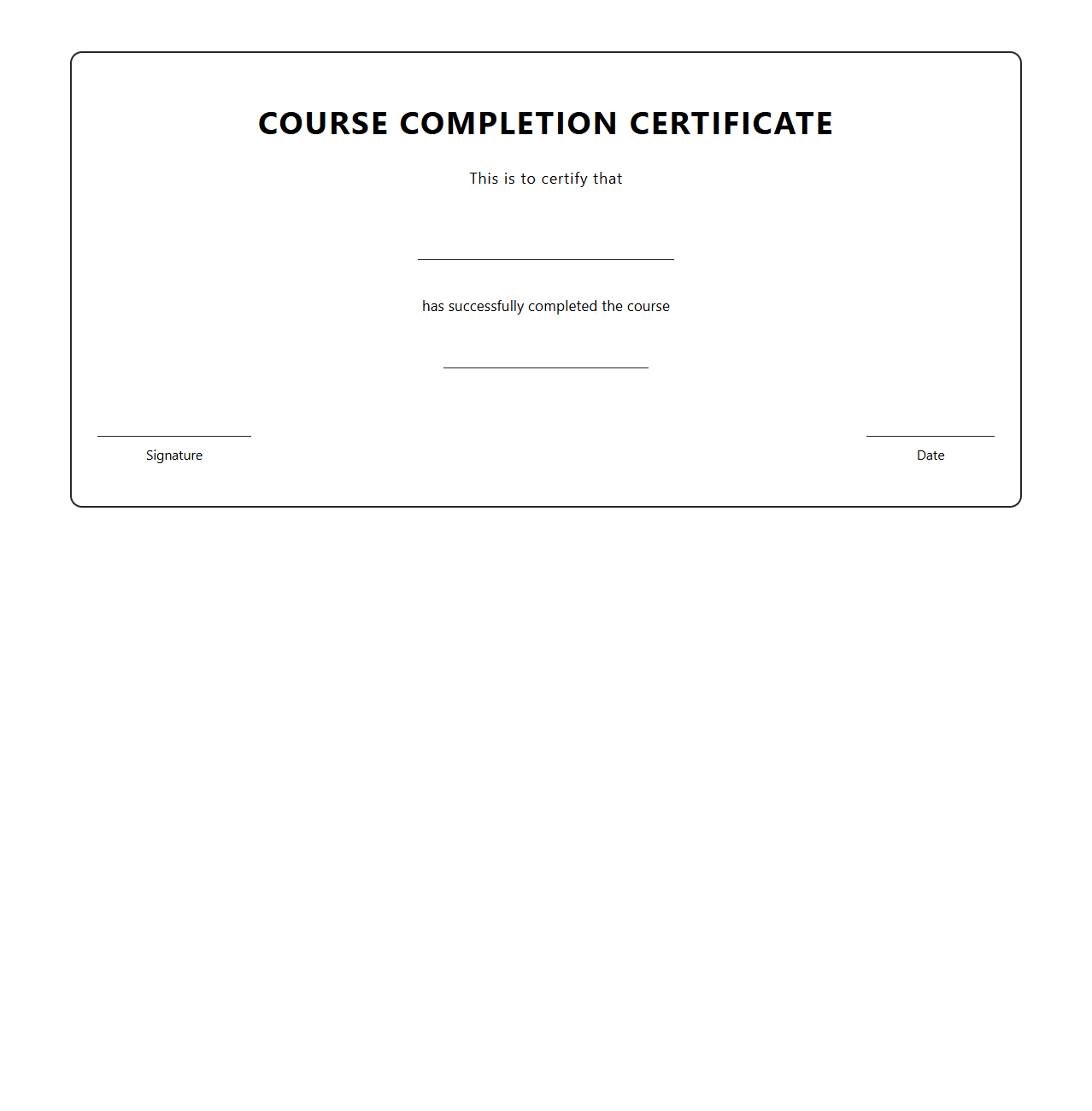 Course Completion Certificate Blank Design