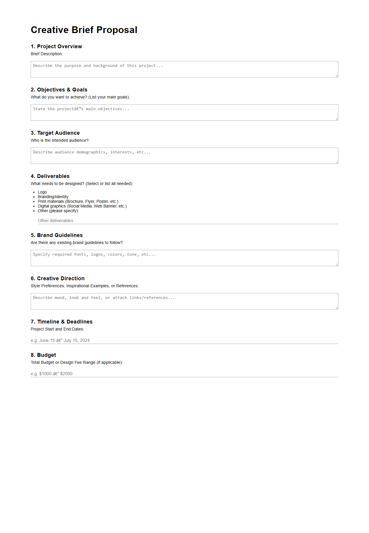 Creative Brief Proposal Format for Graphic Designers