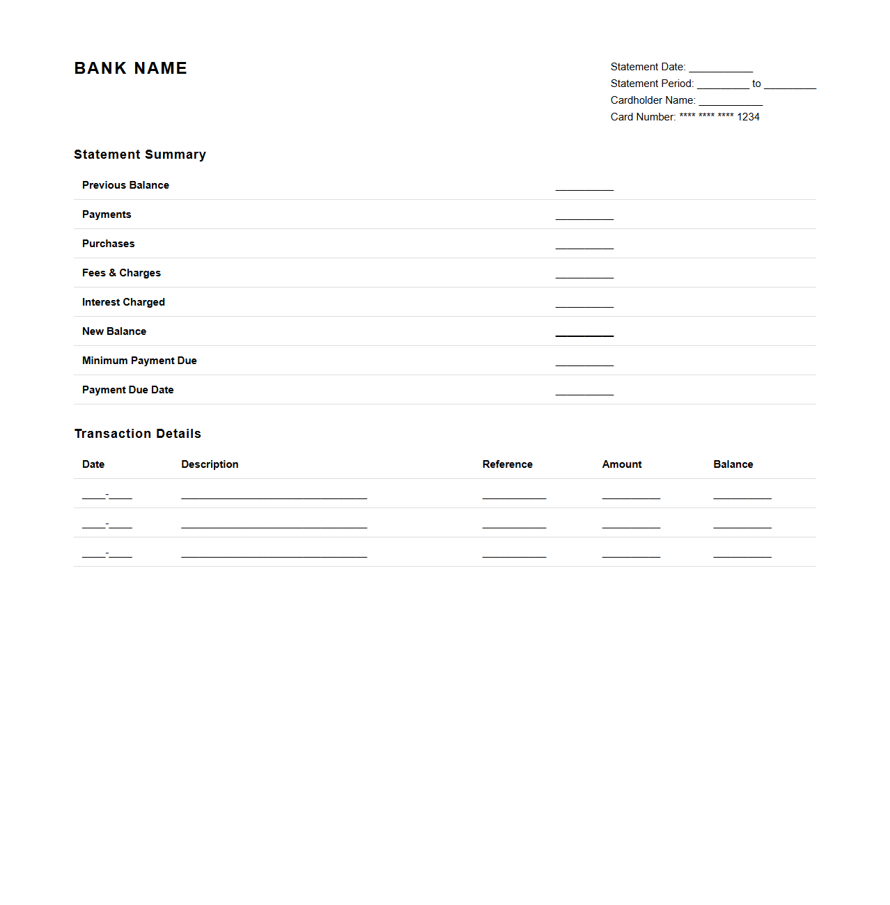 Credit Card Expenditure Statement Format