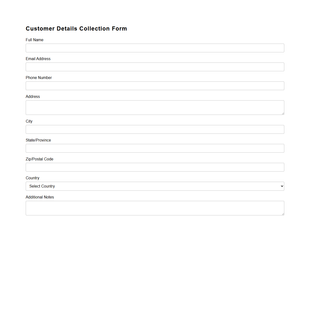 Customer Details Collection Form
