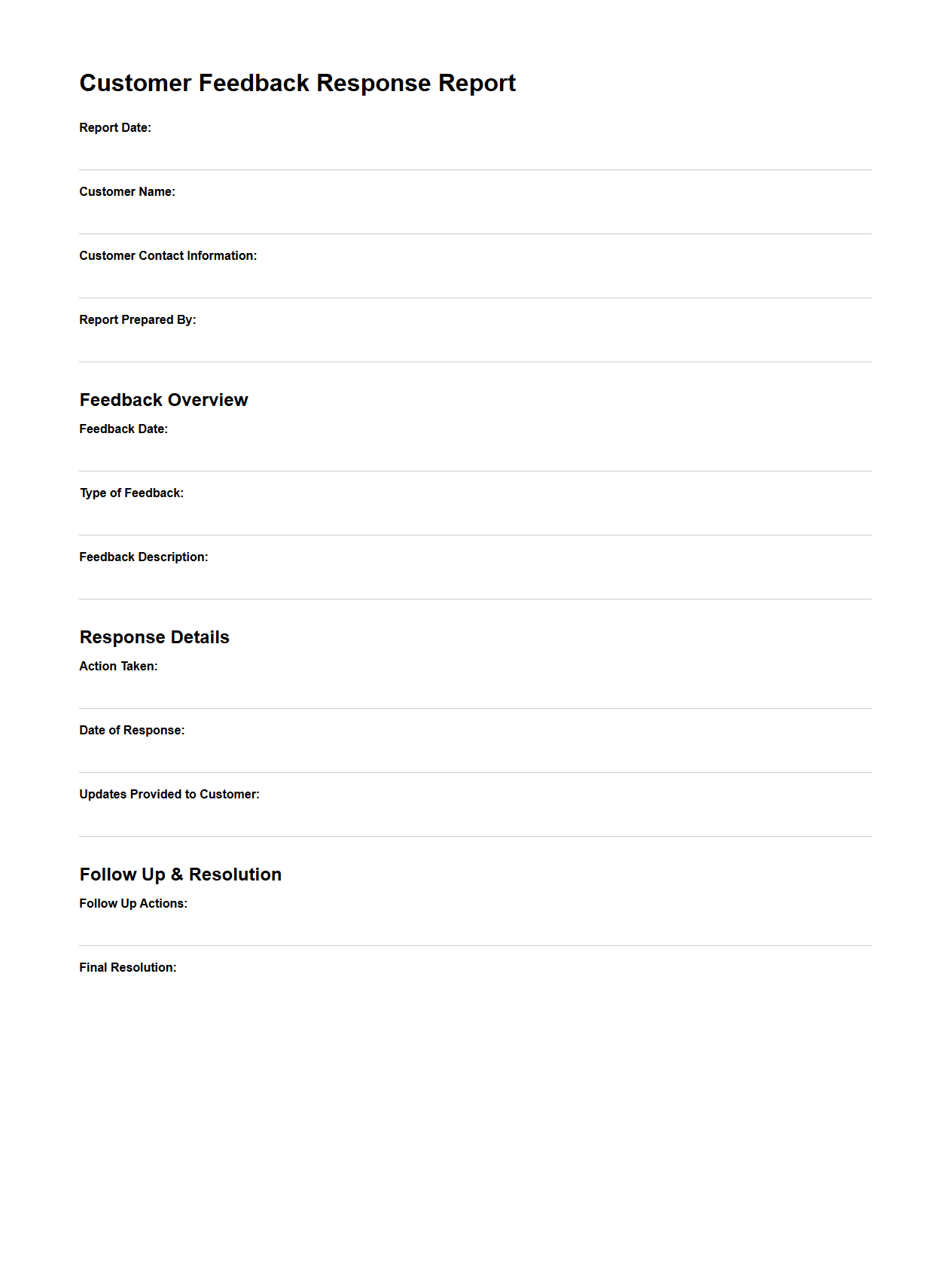 Customer Feedback Response Report Template