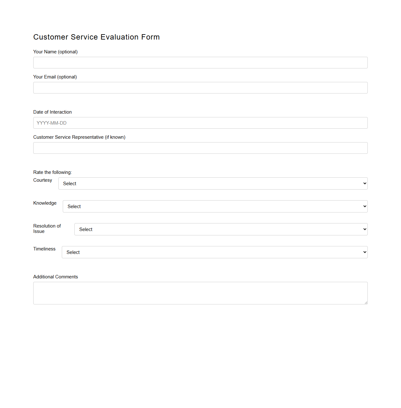 Customer Service Evaluation Form