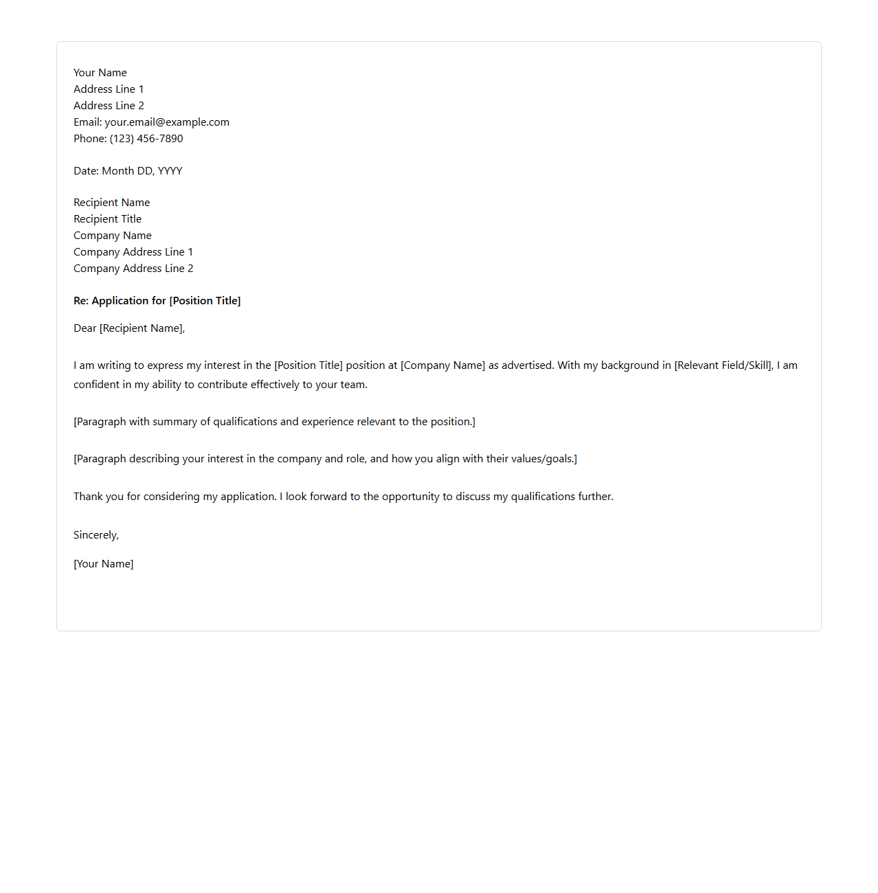 Customizable Professional Cover Letter Layout