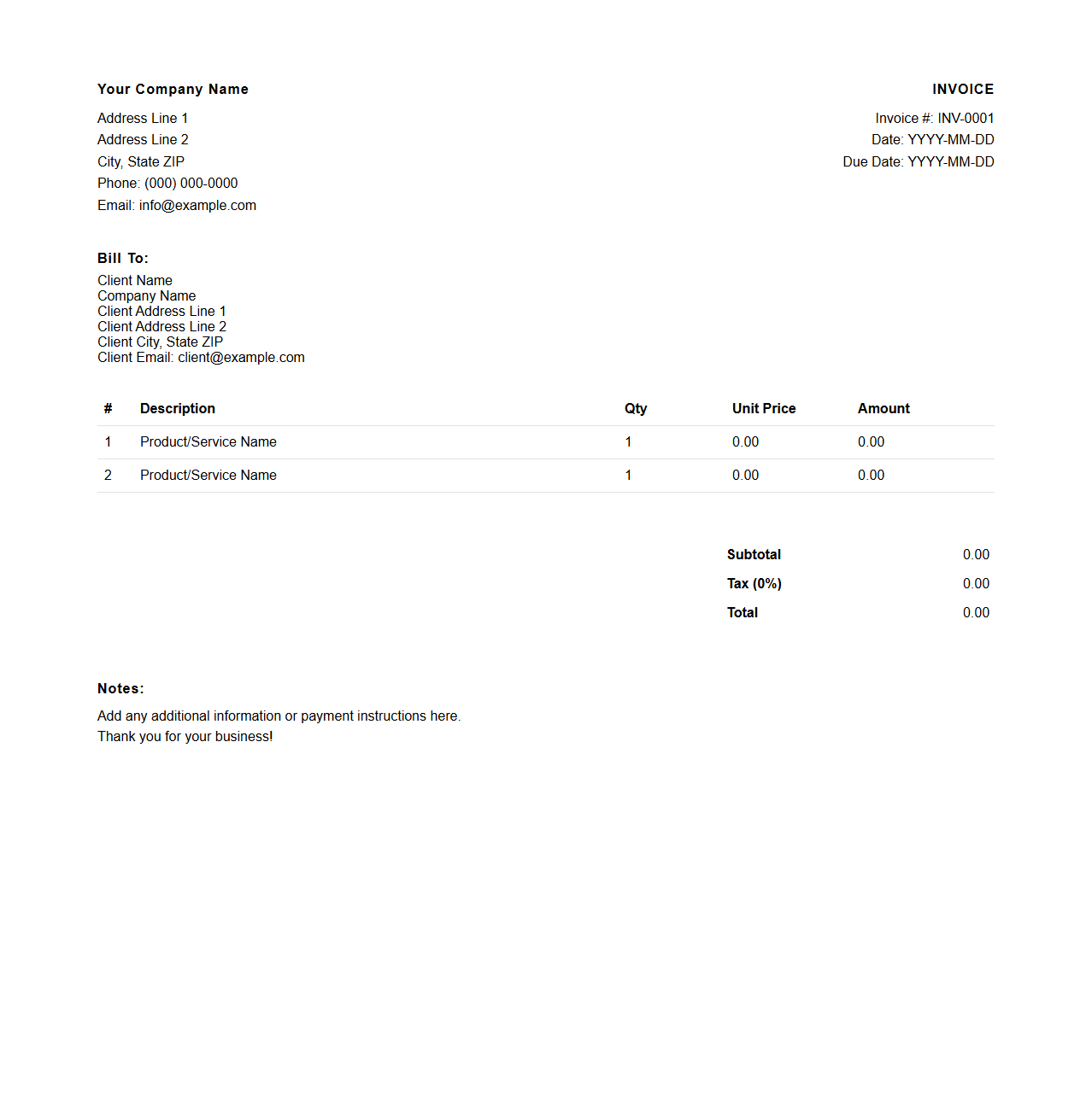 Customizable Sales Invoice Document for Small Companies