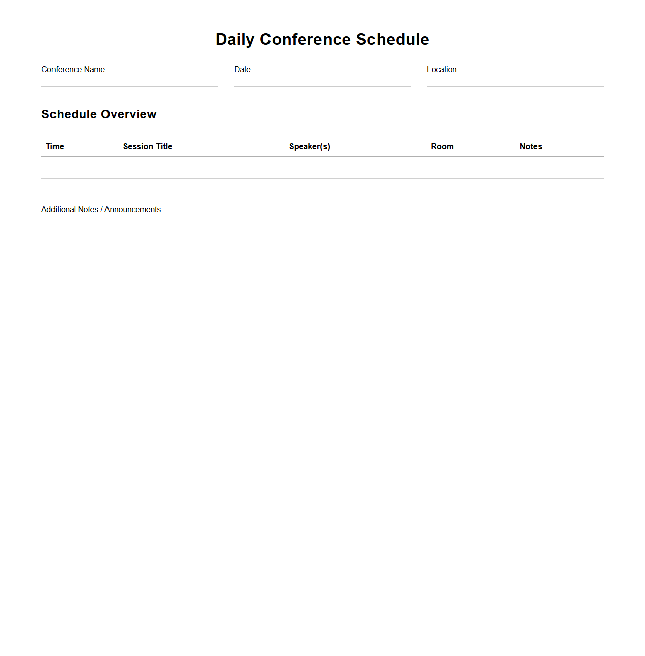 Daily Conference Schedule Format for Organizers