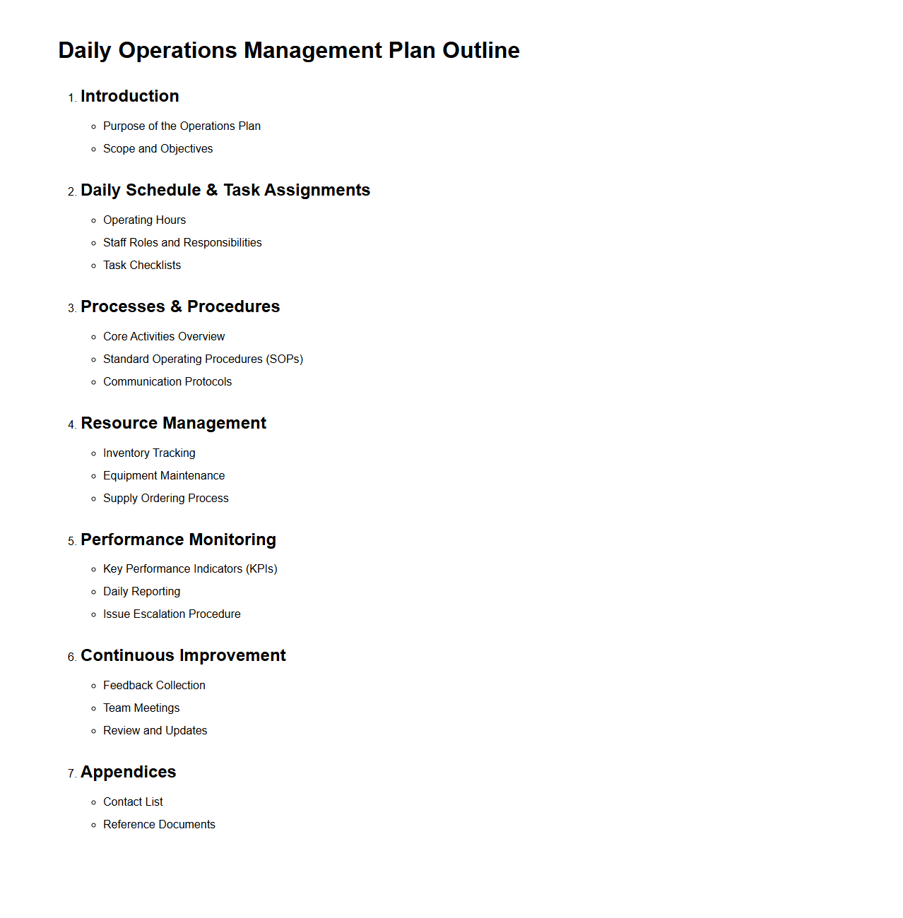 Daily Operations Management Plan Outline