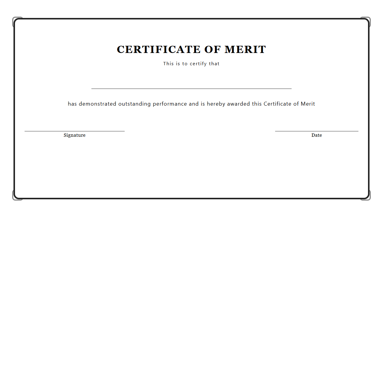 Decorative Blank Certificate of Merit Template