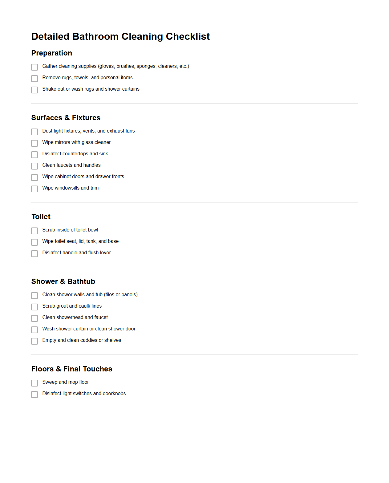 Detailed Bathroom Cleaning Checklist