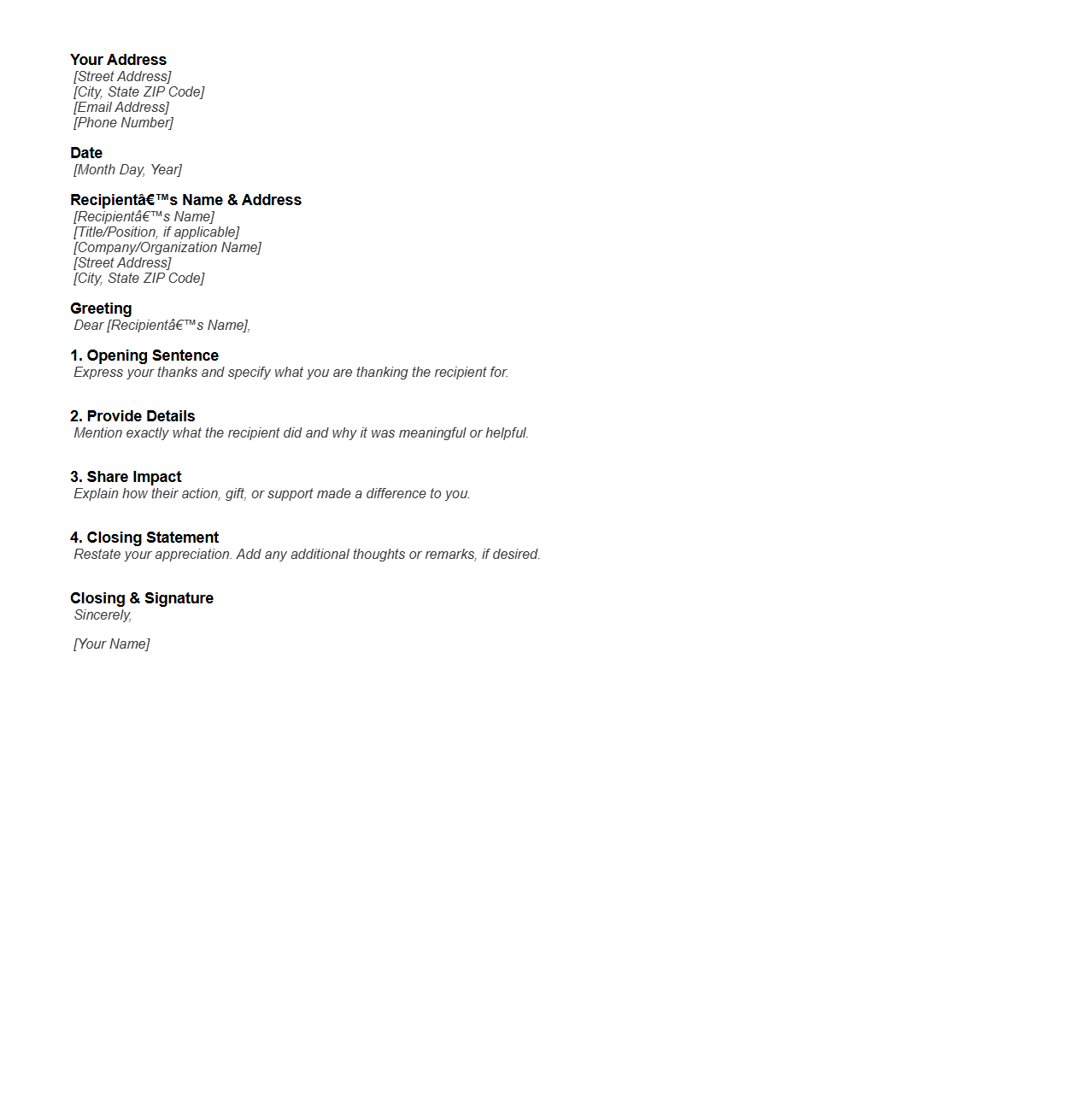 Detailed Thank You Letter Structure