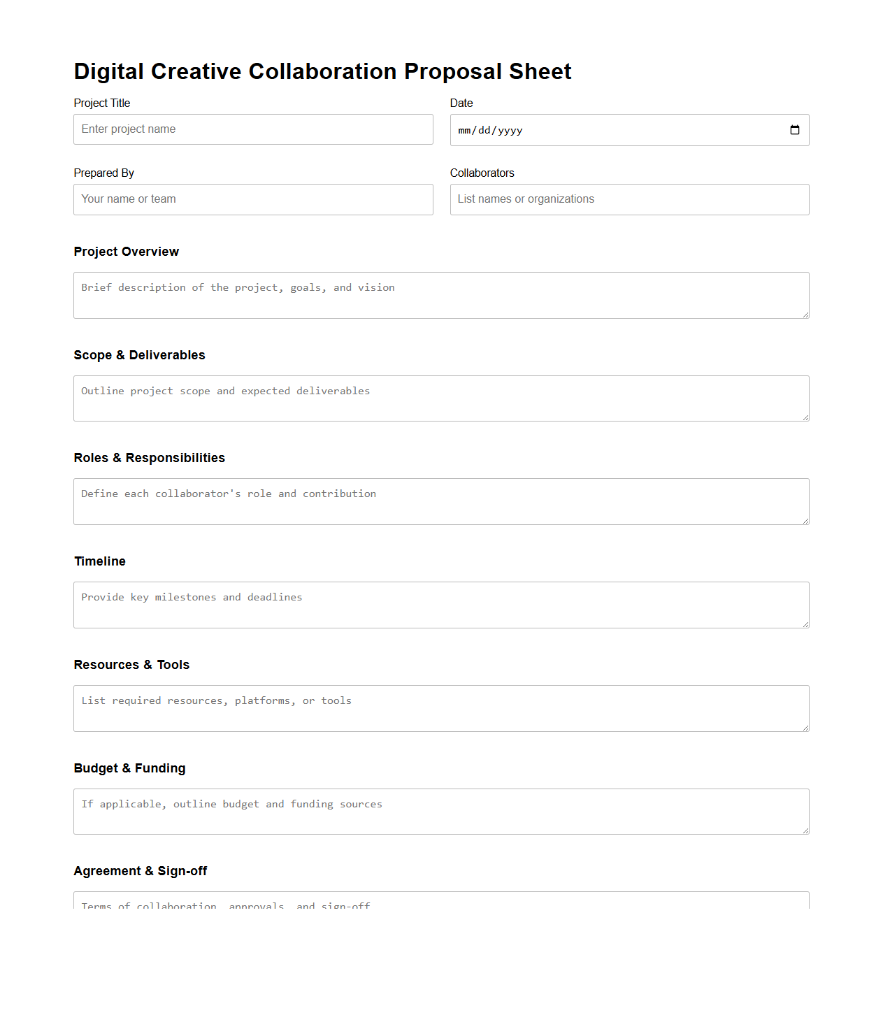 Digital Creative Collaboration Proposal Sheet