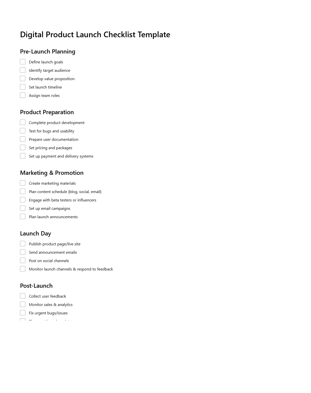 Digital Product Launch Checklist Template