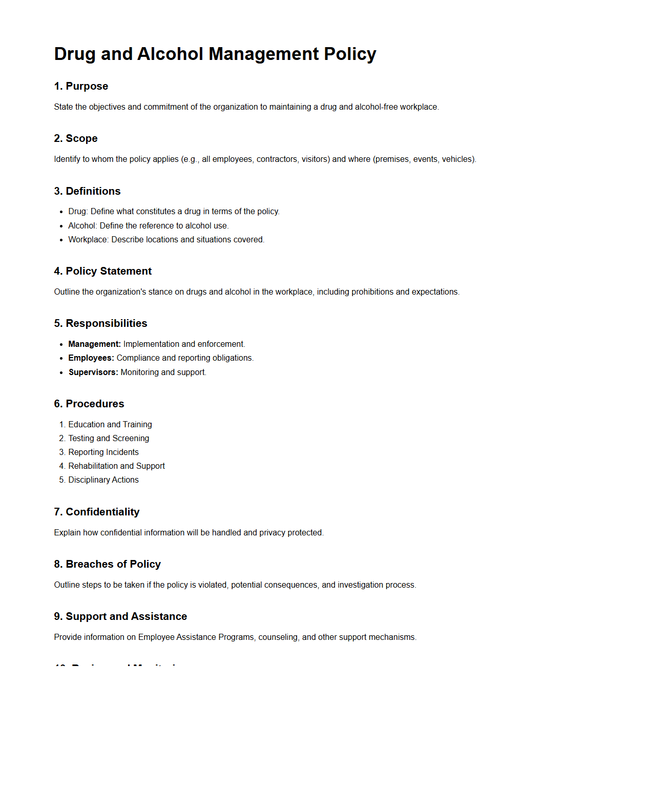 Drug and Alcohol Management Policy Structure for Organizations