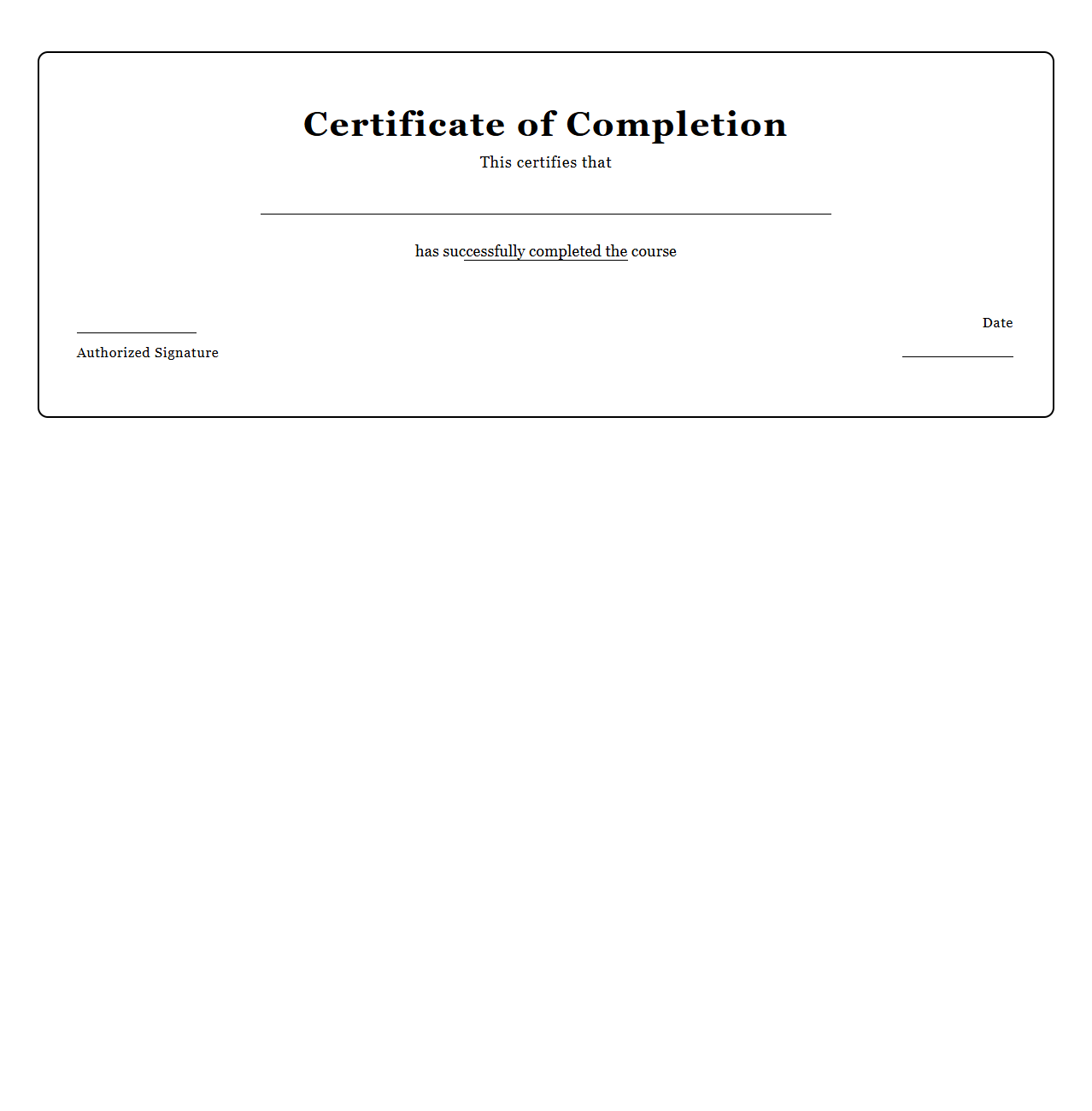 Elegant Blank Certificate for Course Completion