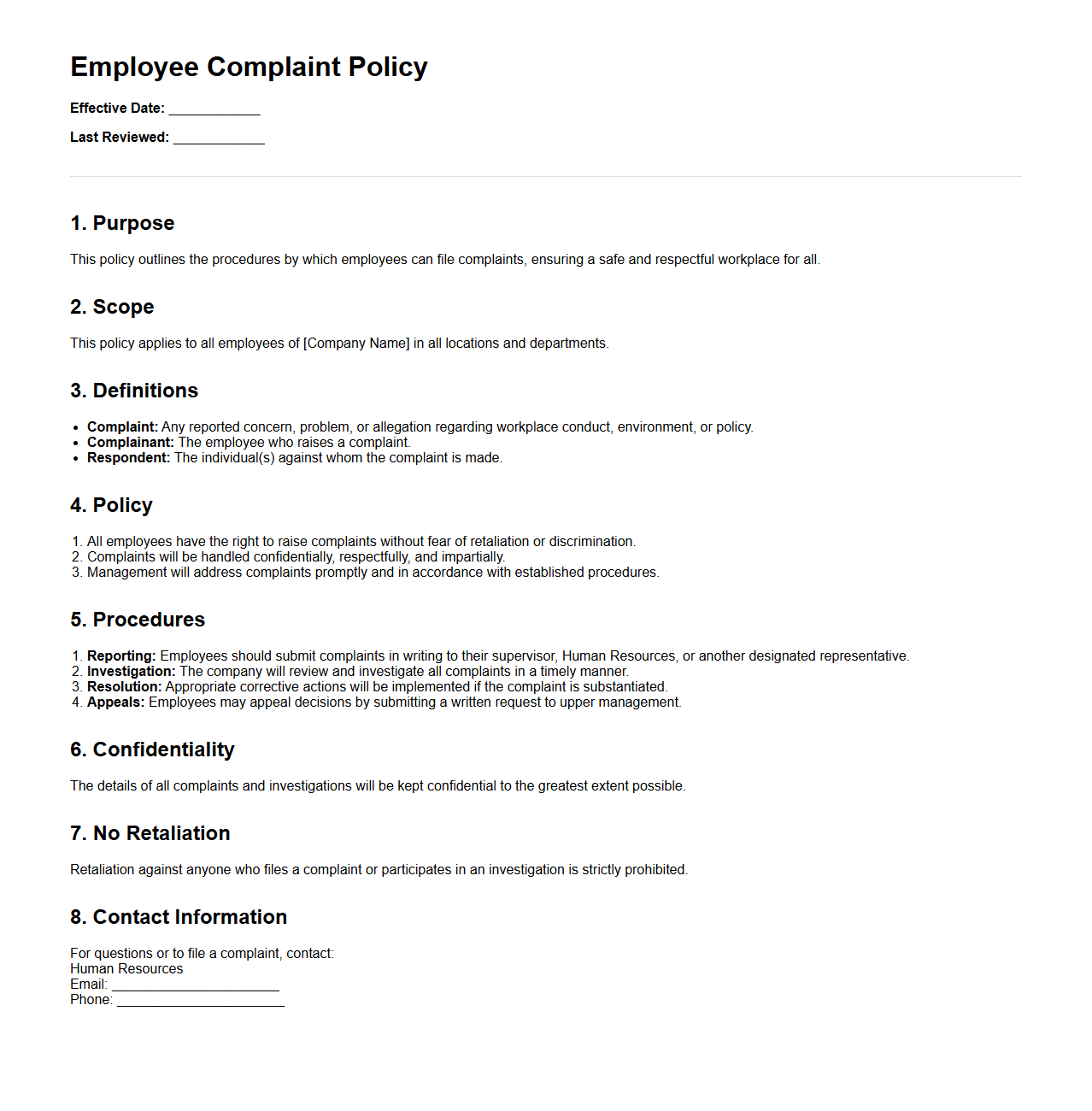 Employee Complaint Policy Document Layout