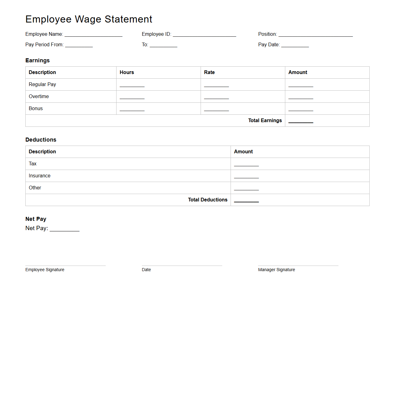 Employee Wage Statement Template