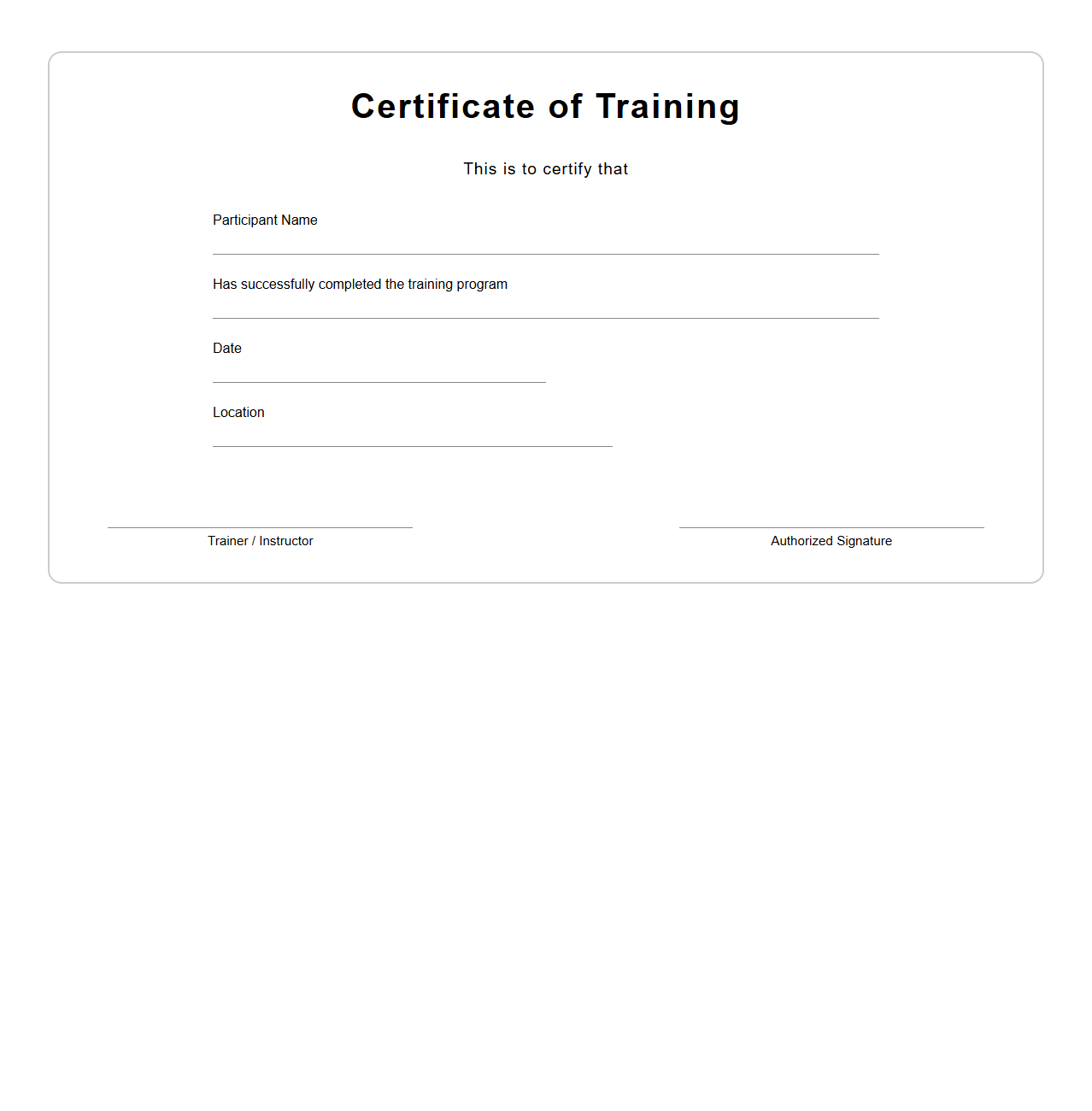 Empty Training Program Certificate Design