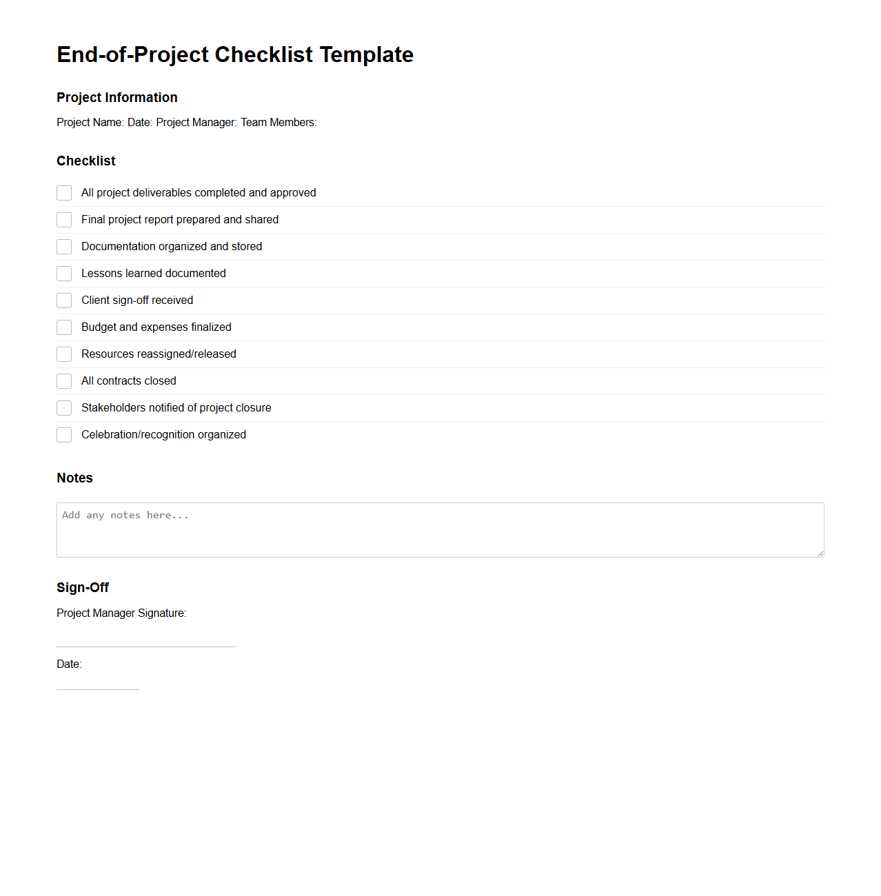 End-of-Project Checklist Template