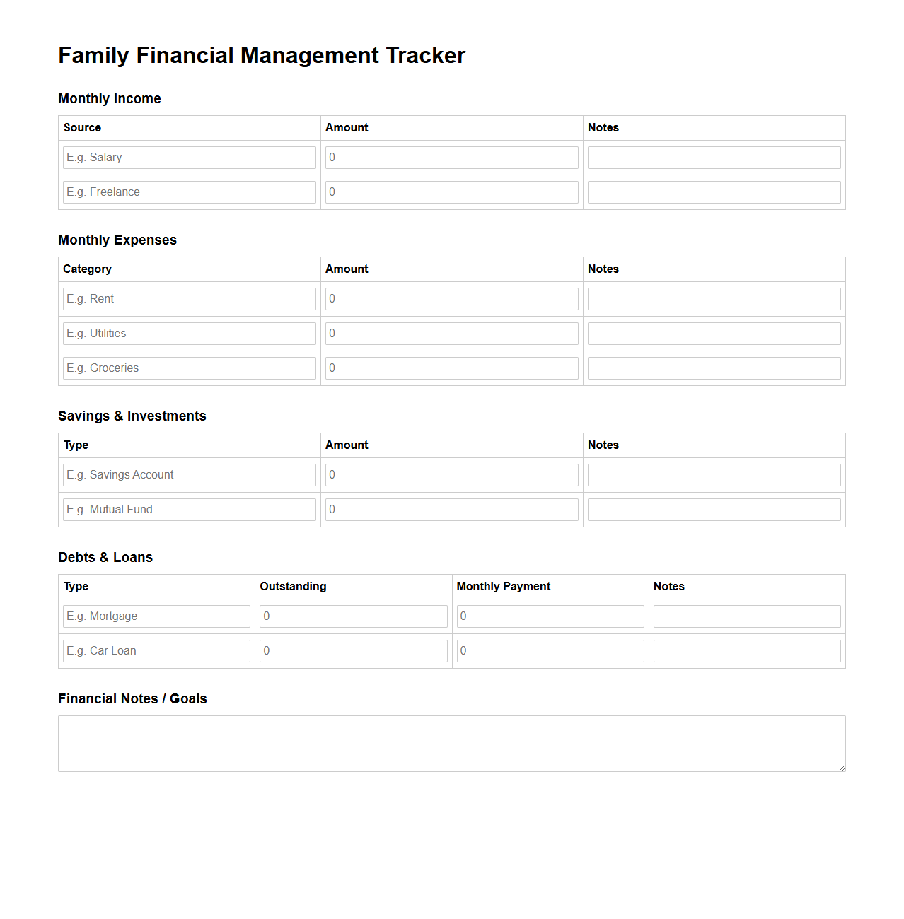 Family Financial Management Tracker