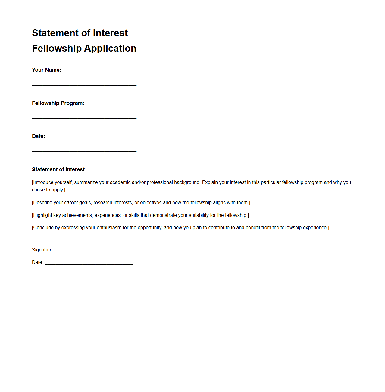 Fellowships Statement of Interest Example