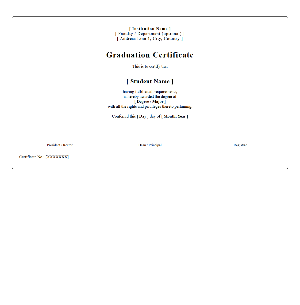 Formal Graduation Certificate Template for Academic Institutions