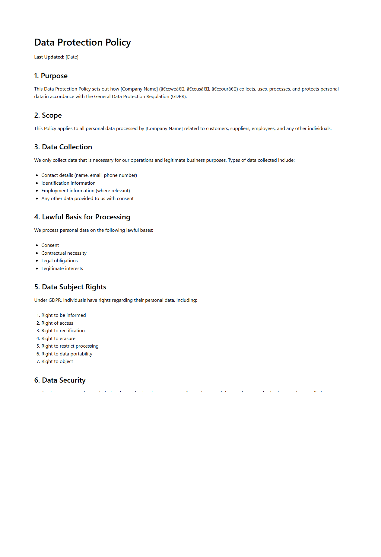 GDPR-Compliant Data Protection Policy Example