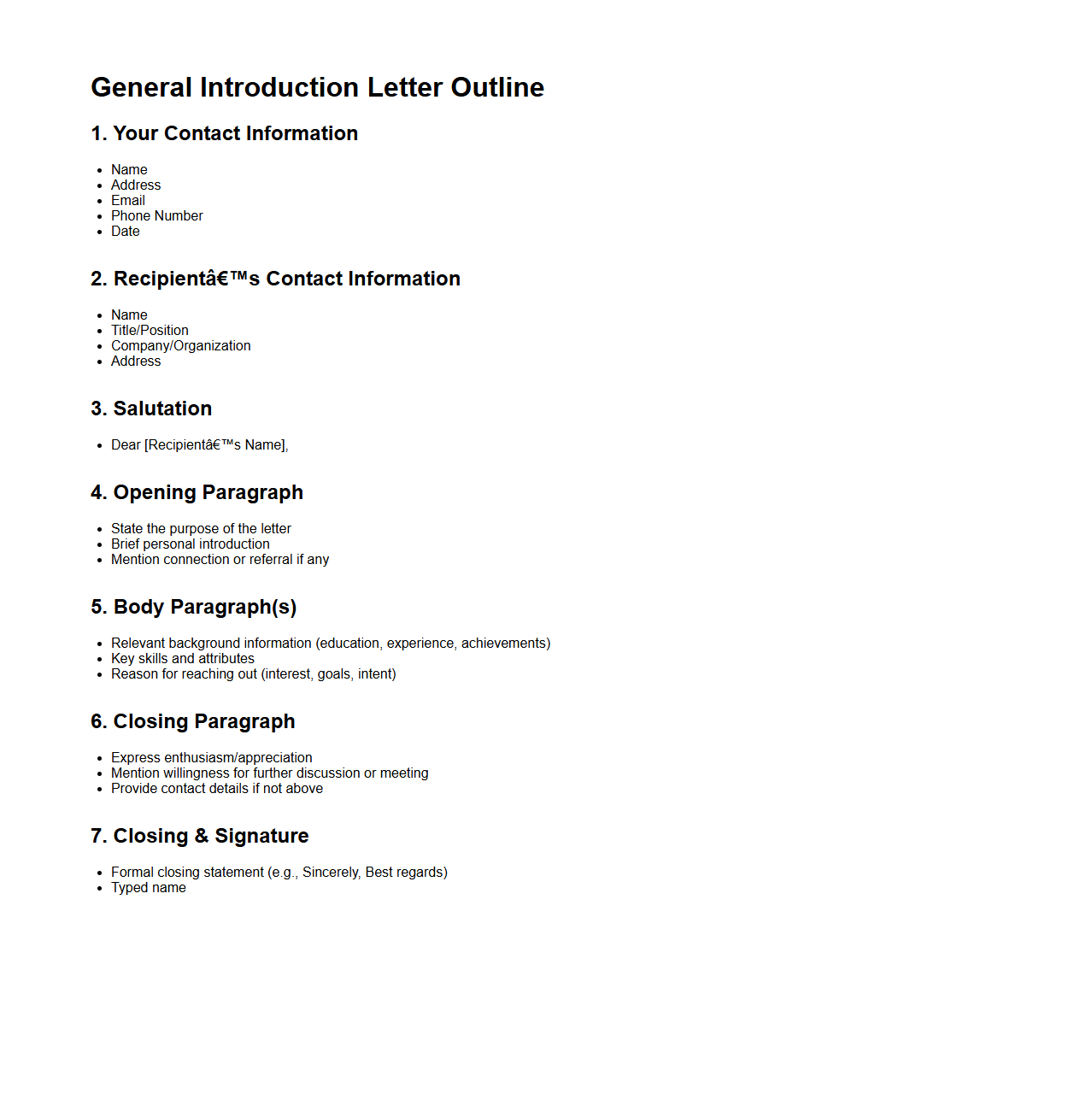 General Introduction Letter Outline