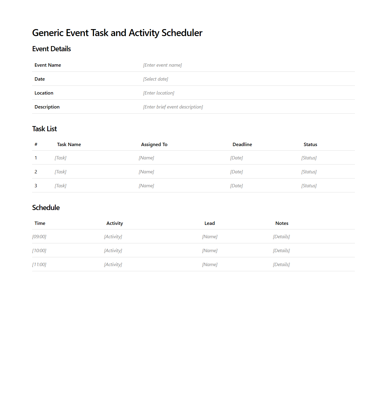 Generic Event Task and Activity Scheduler