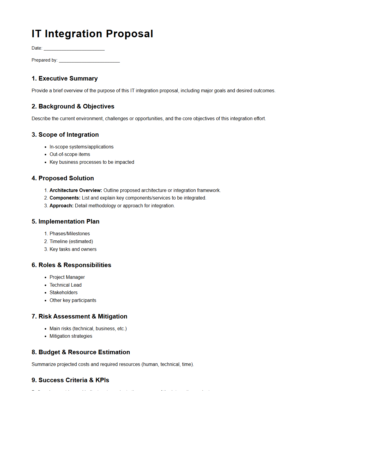 Generic IT Integration Proposal Template