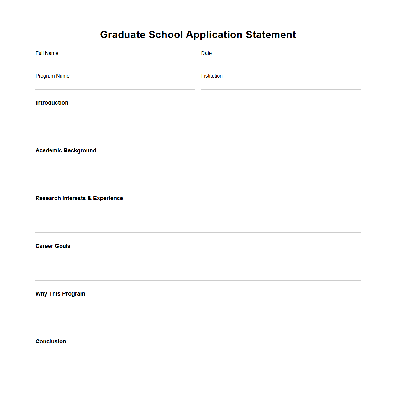 Graduate School Application Statement Template