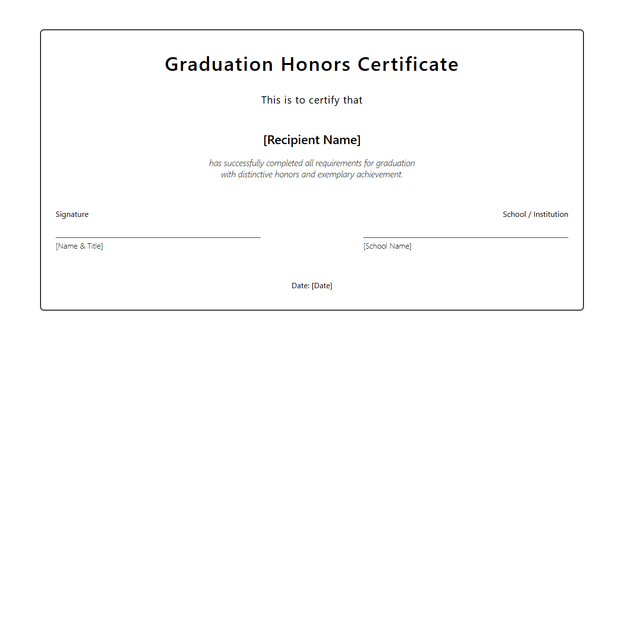 Graduation Honors Certificate Template