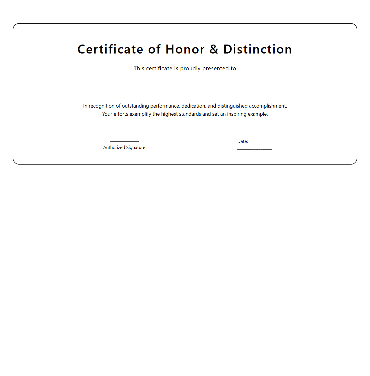 Honor Distinction Certificate Template
