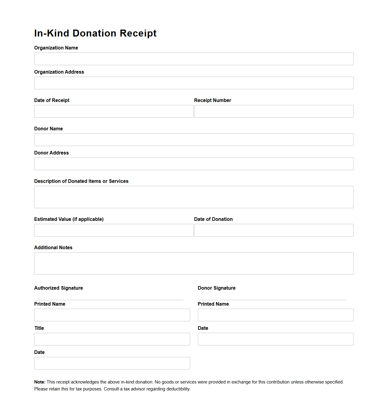 In-Kind Donation Receipt Template