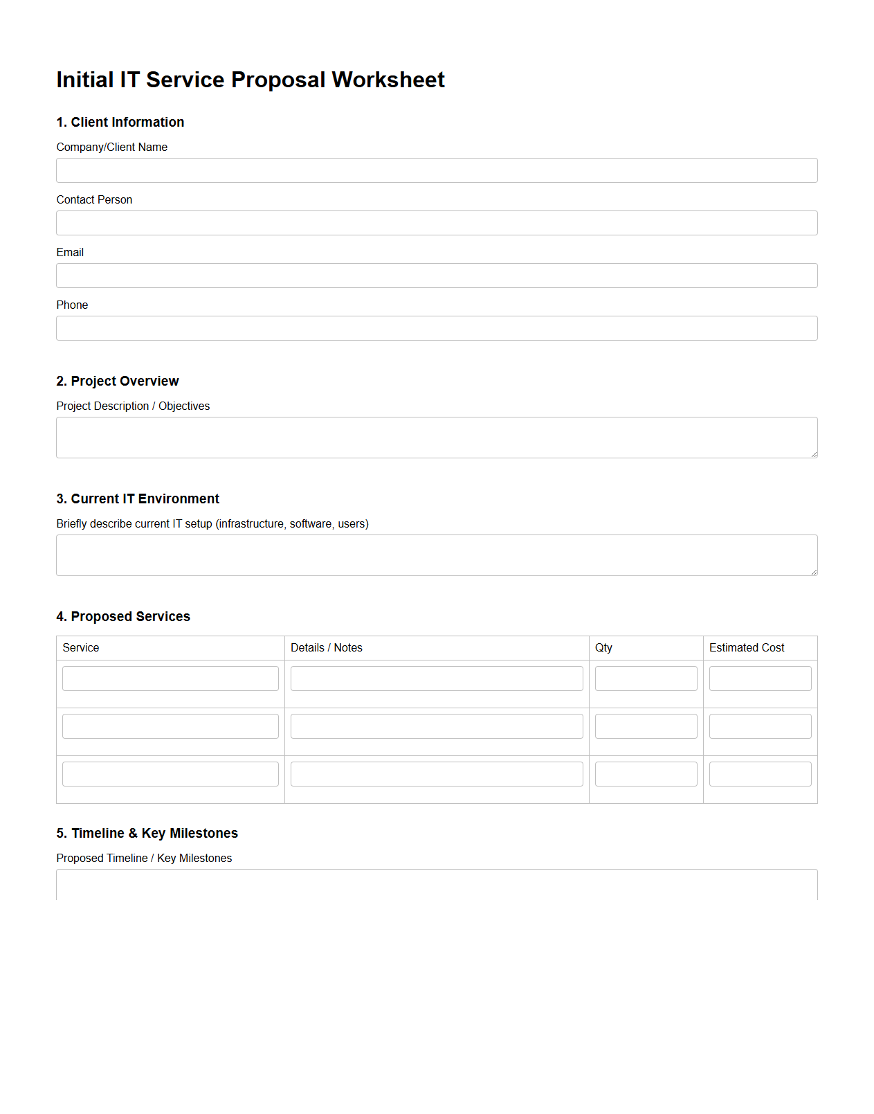 Initial IT Service Proposal Worksheet