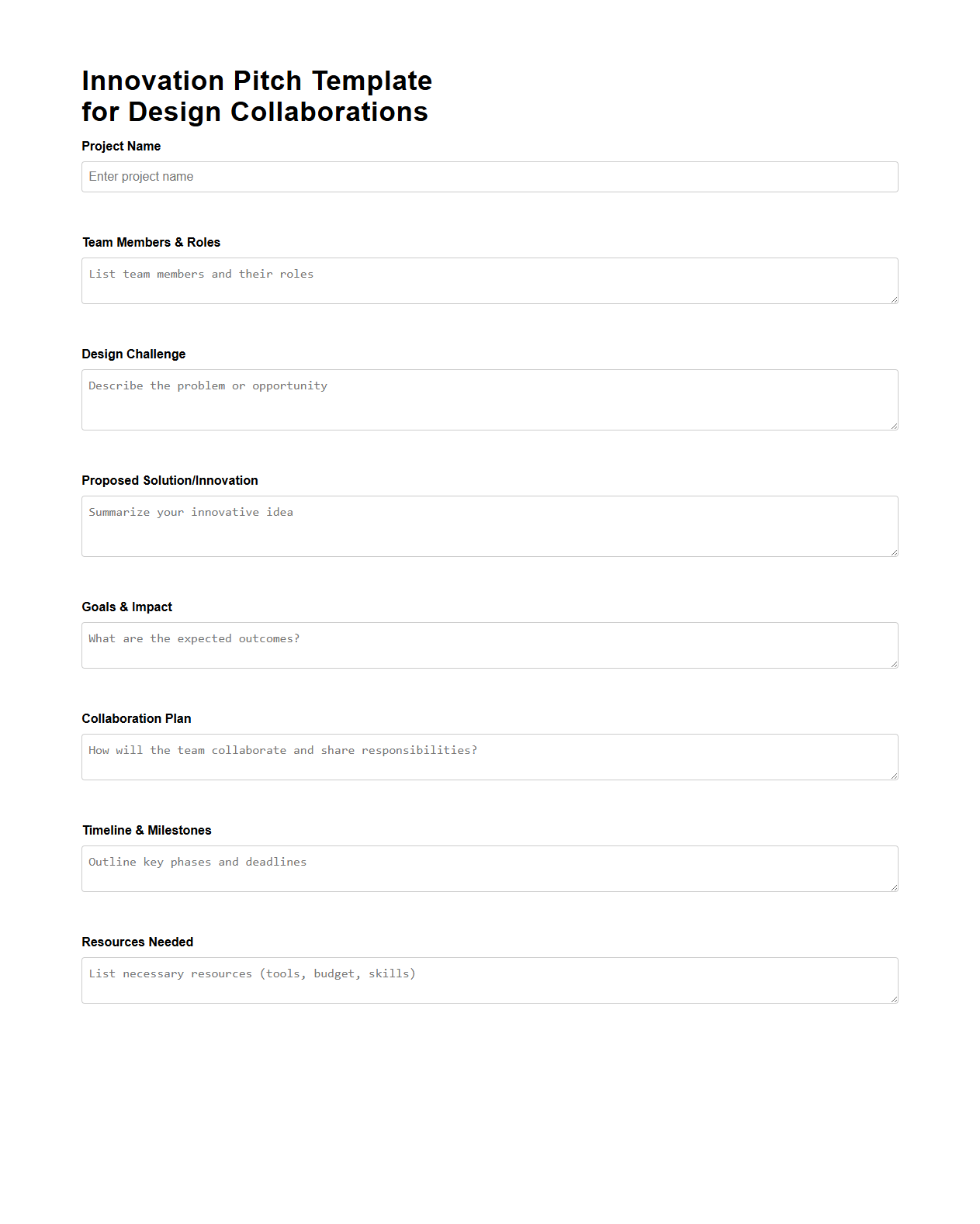 Innovation Pitch Template for Design Collaborations