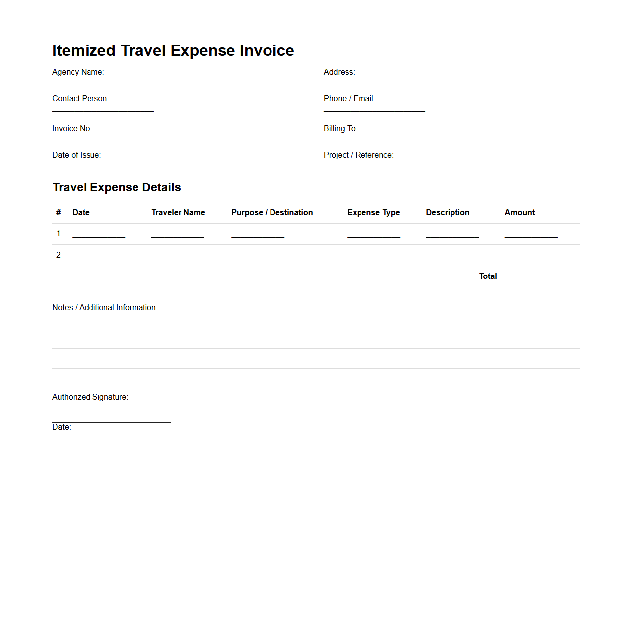 Itemized Travel Expense Invoice for Agencies