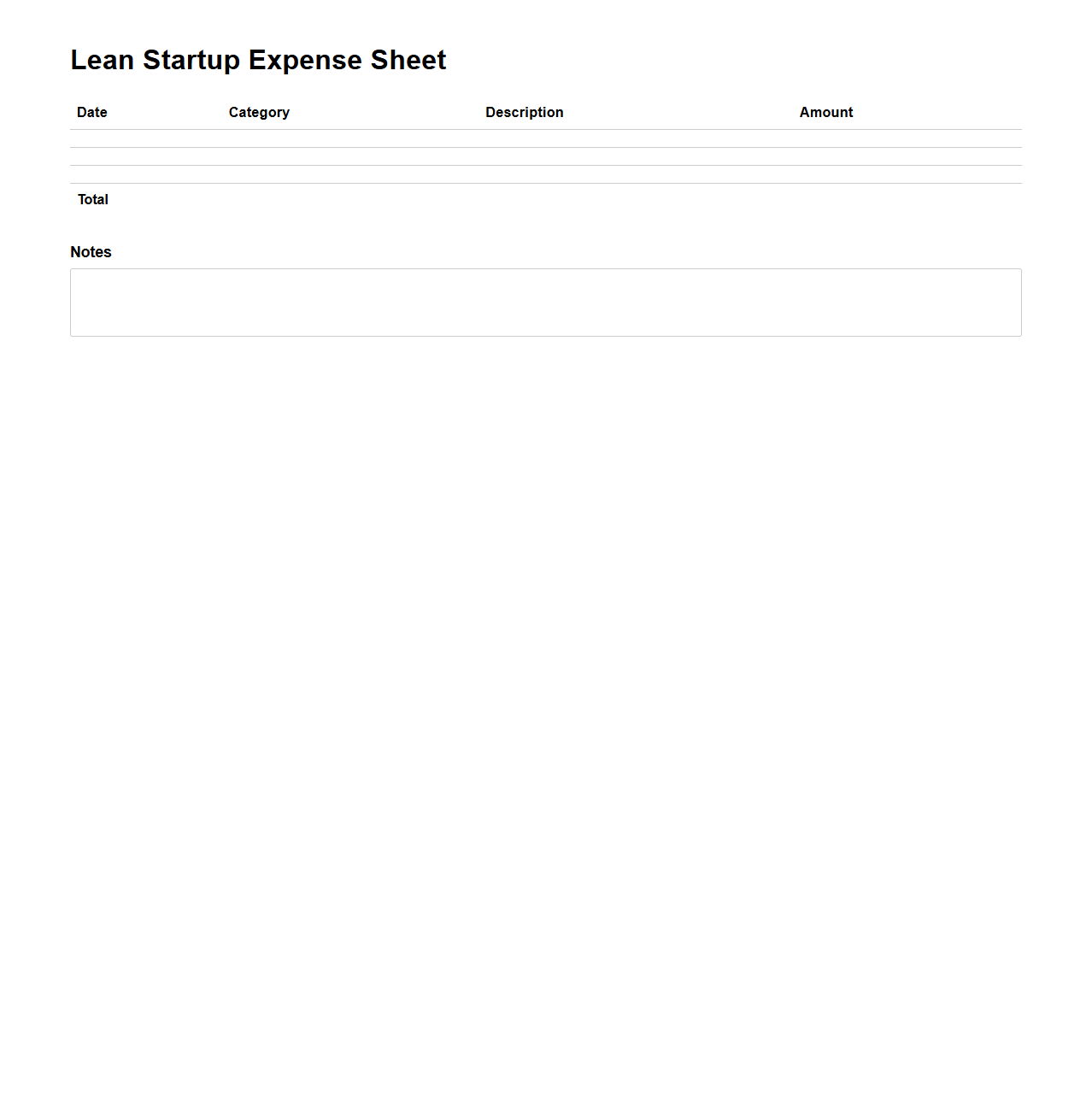 Lean Startup Expense Sheet