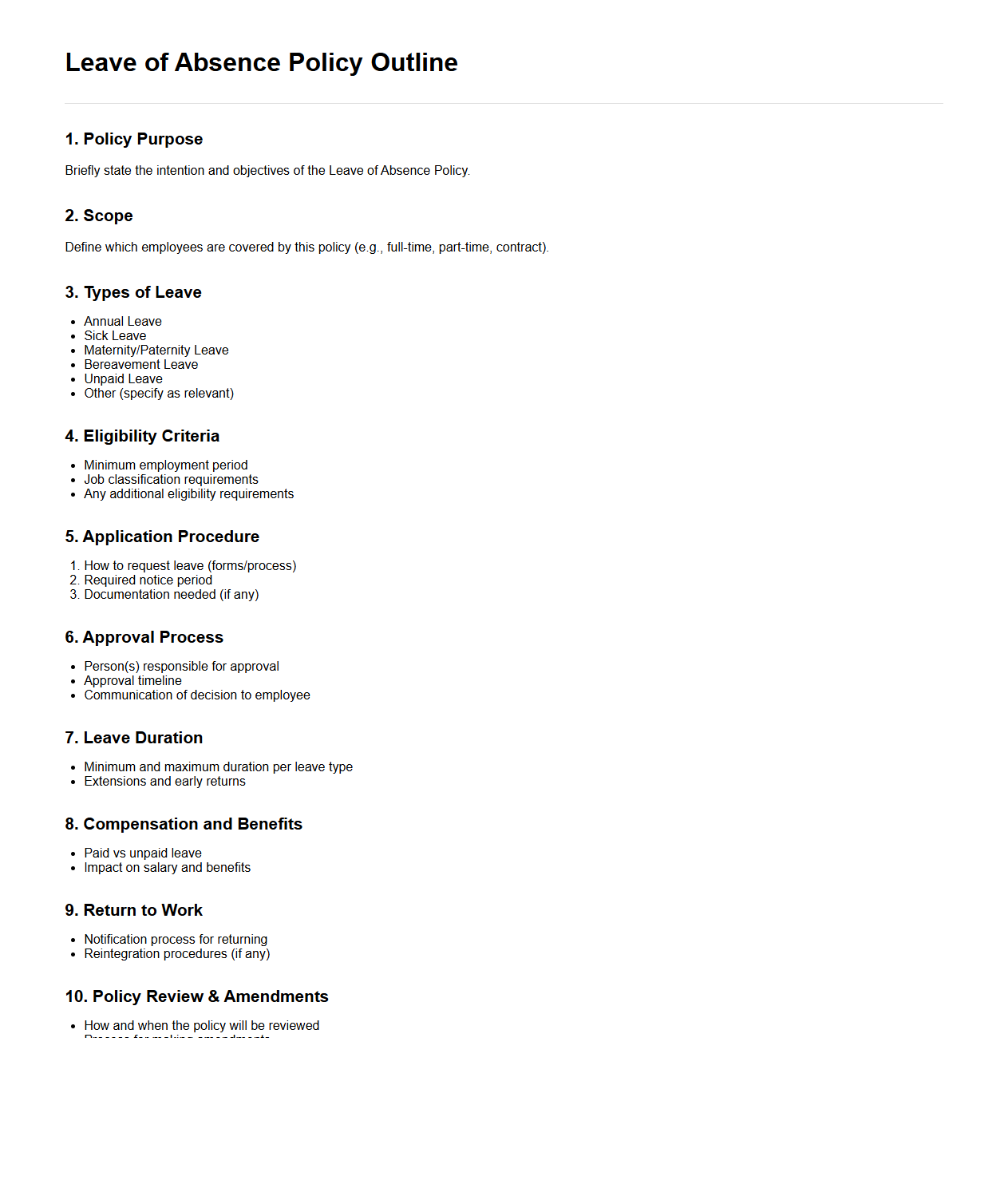 Leave of Absence Policy Outline Template
