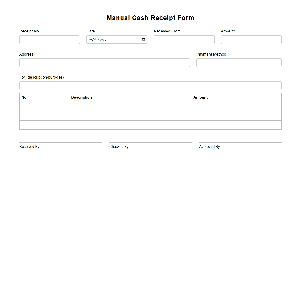 Manual Cash Receipt Form