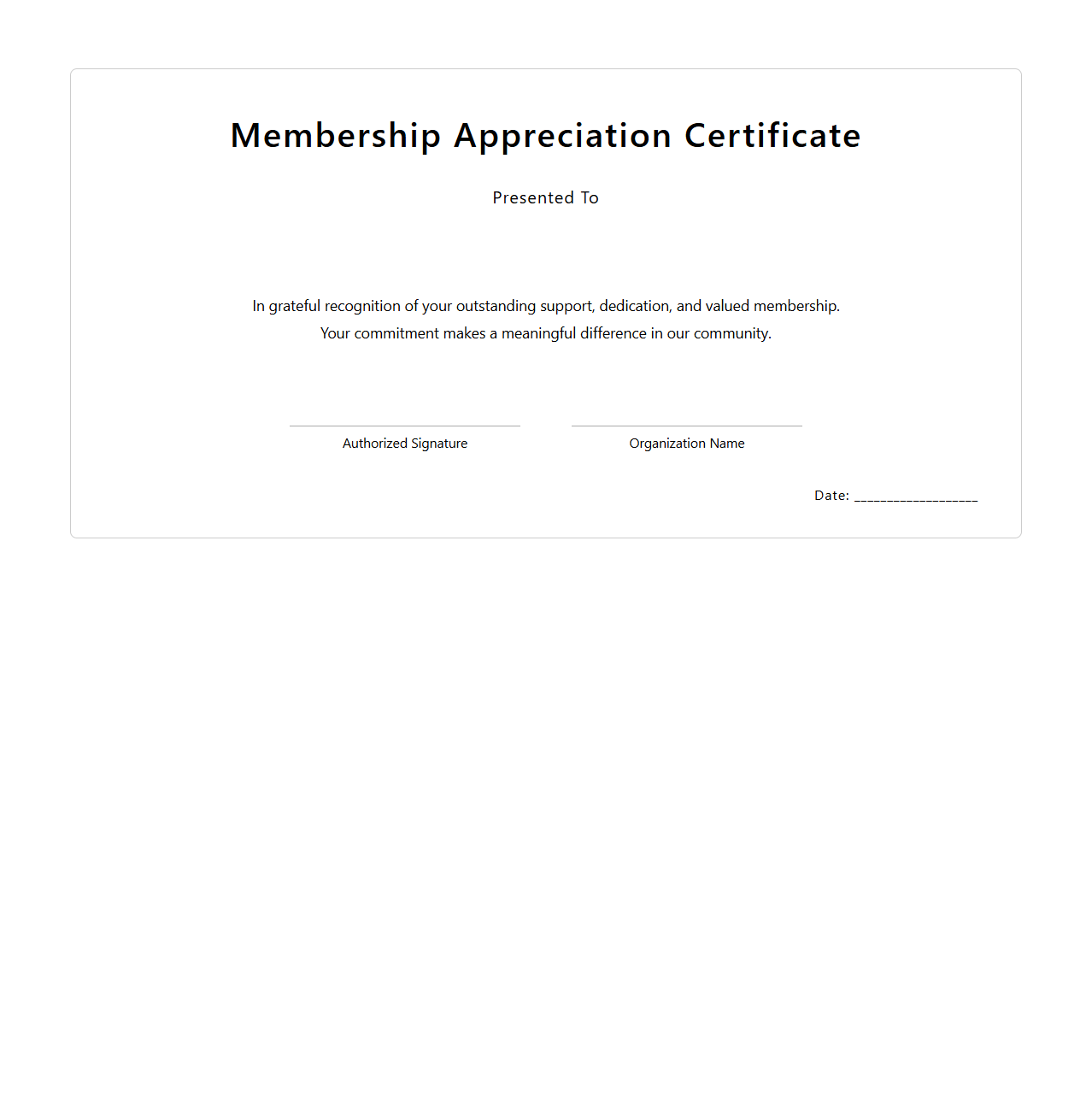Membership Appreciation Certificate Template