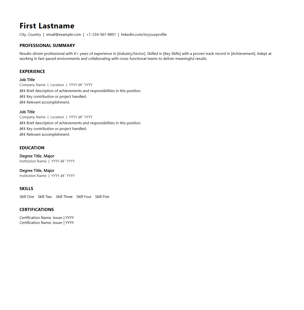 Minimalist ATS Resume Format for Career Seekers