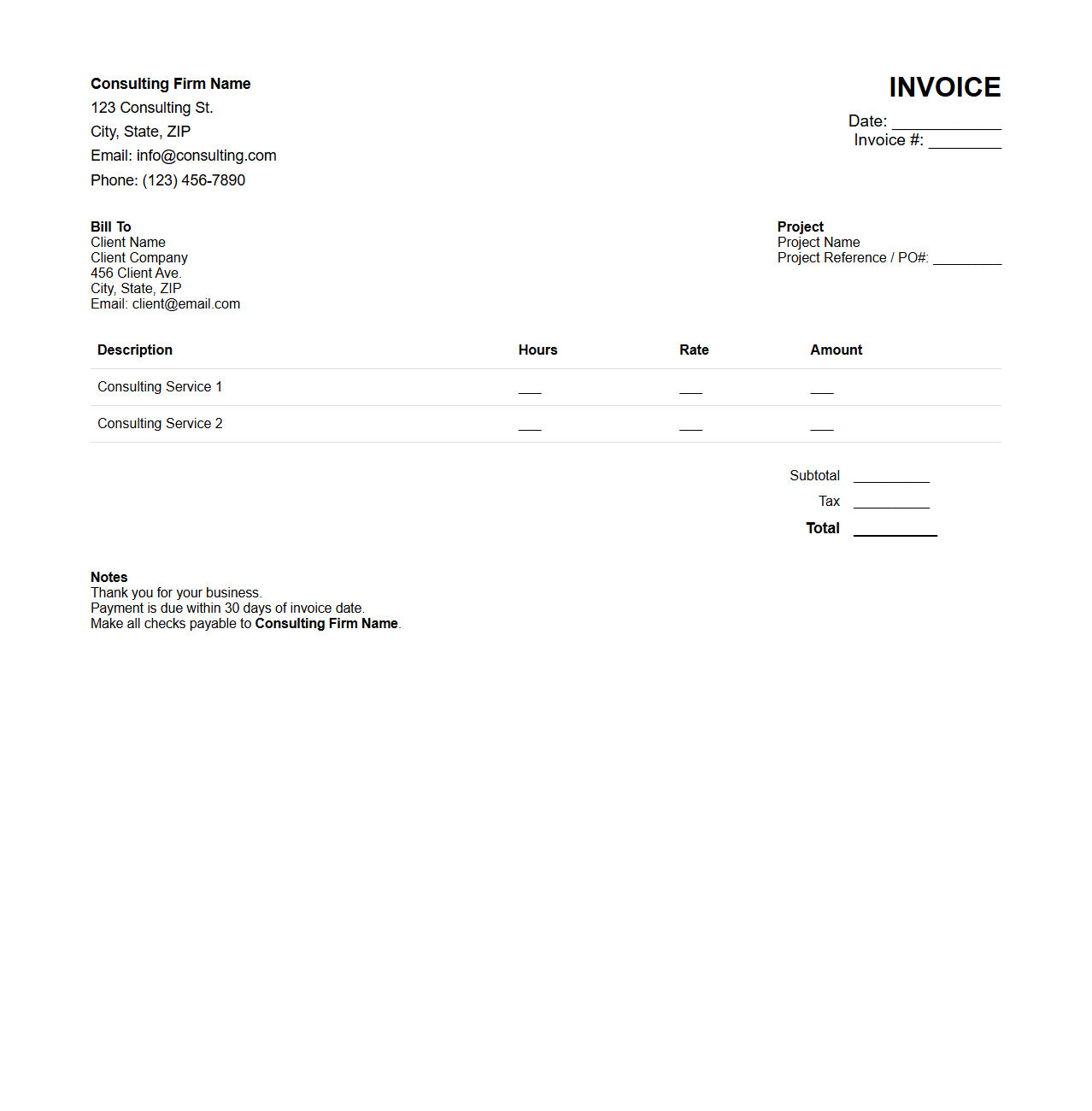 Minimalist Consulting Project Invoice Format