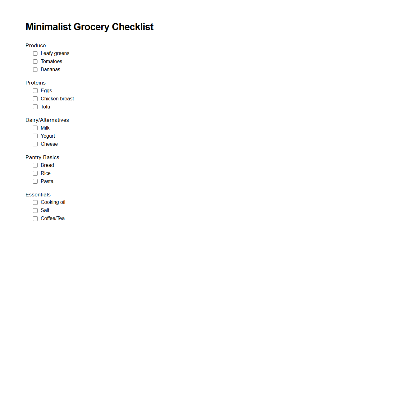 Minimalist Grocery Checklist for Quick Market Trips