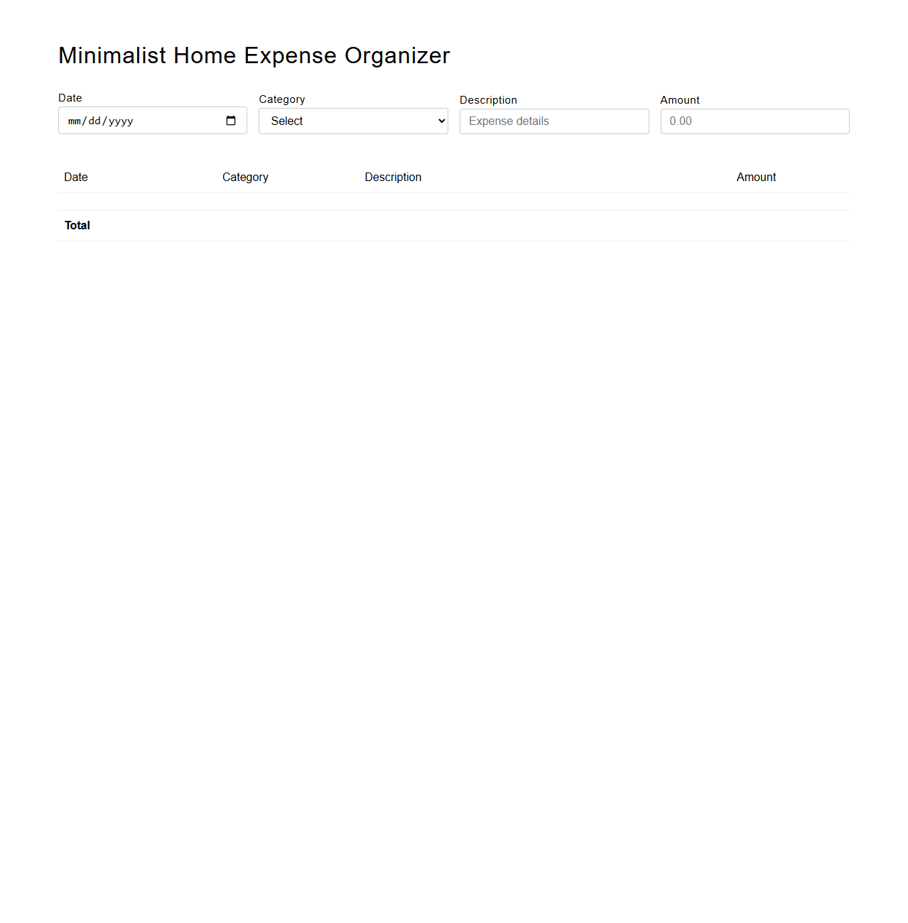 Minimalist Home Expense Organizer