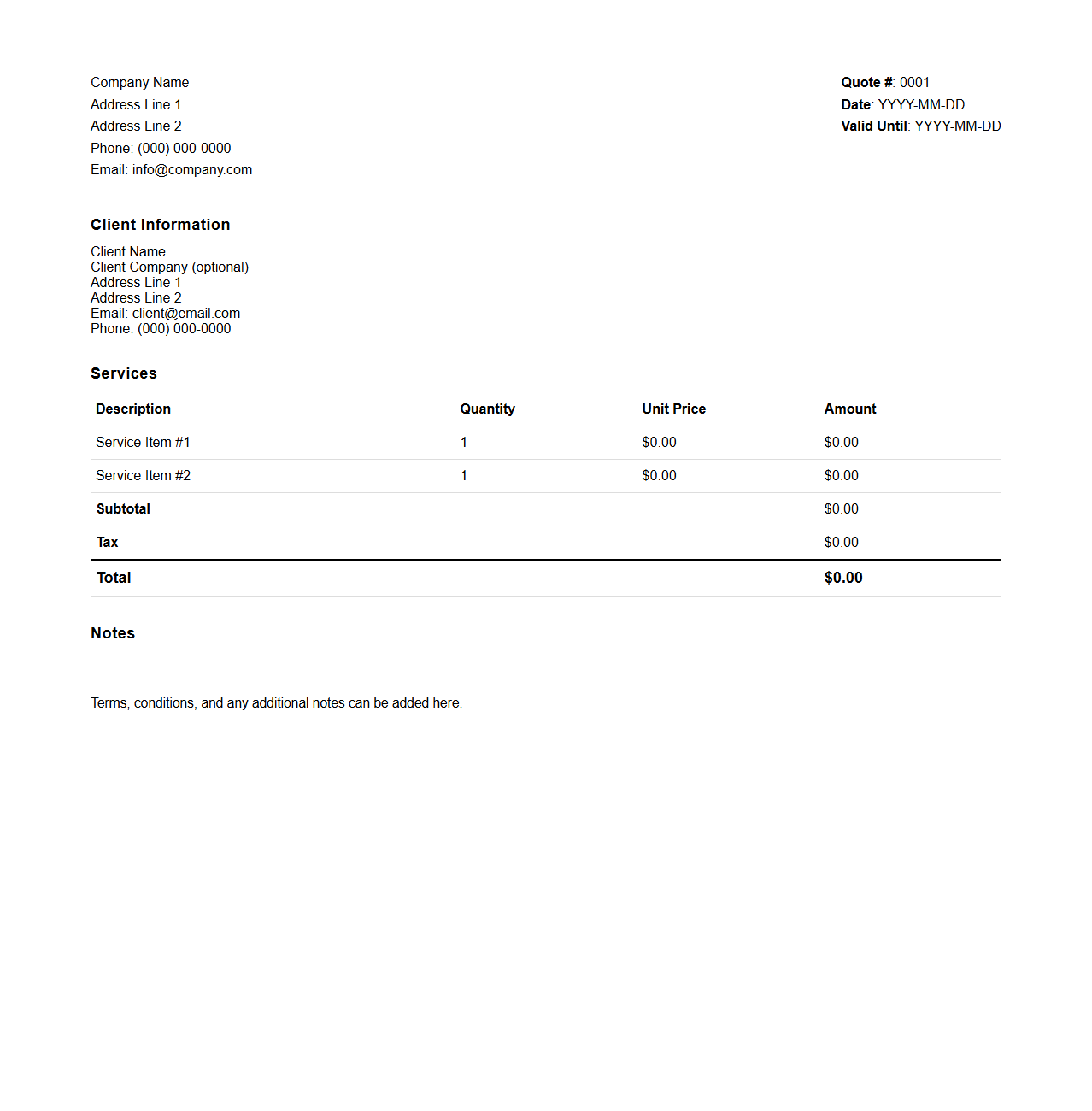 Minimalist Service Quote Template for Contractors