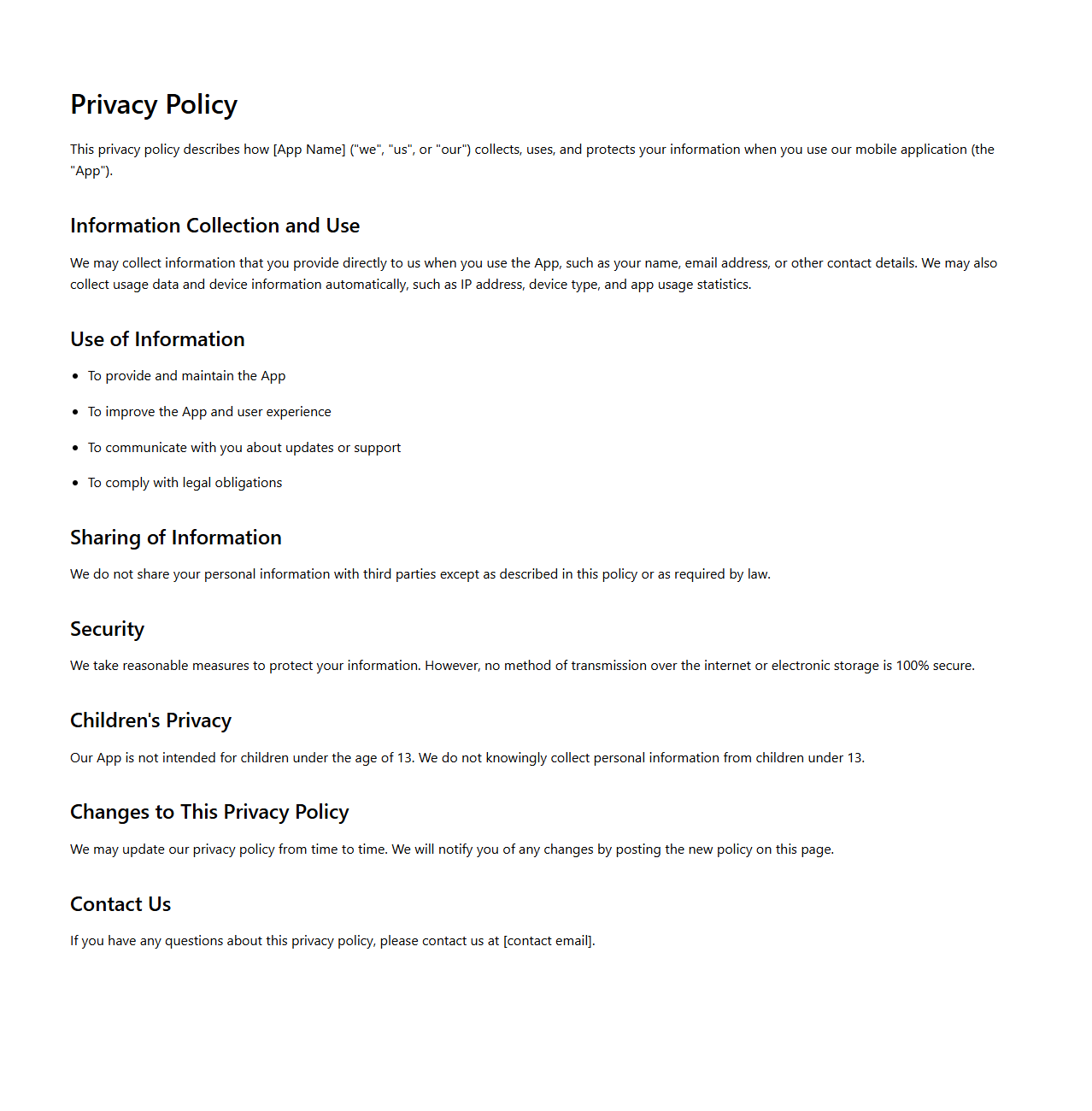 Mobile App Privacy Policy Boilerplate