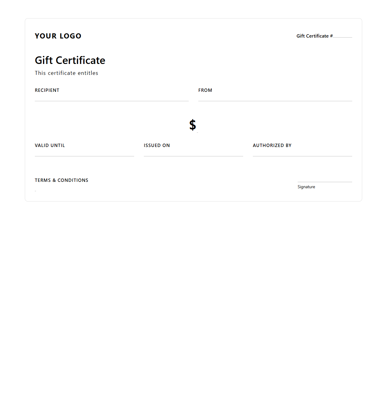 Modern Business Gift Certificate Layout