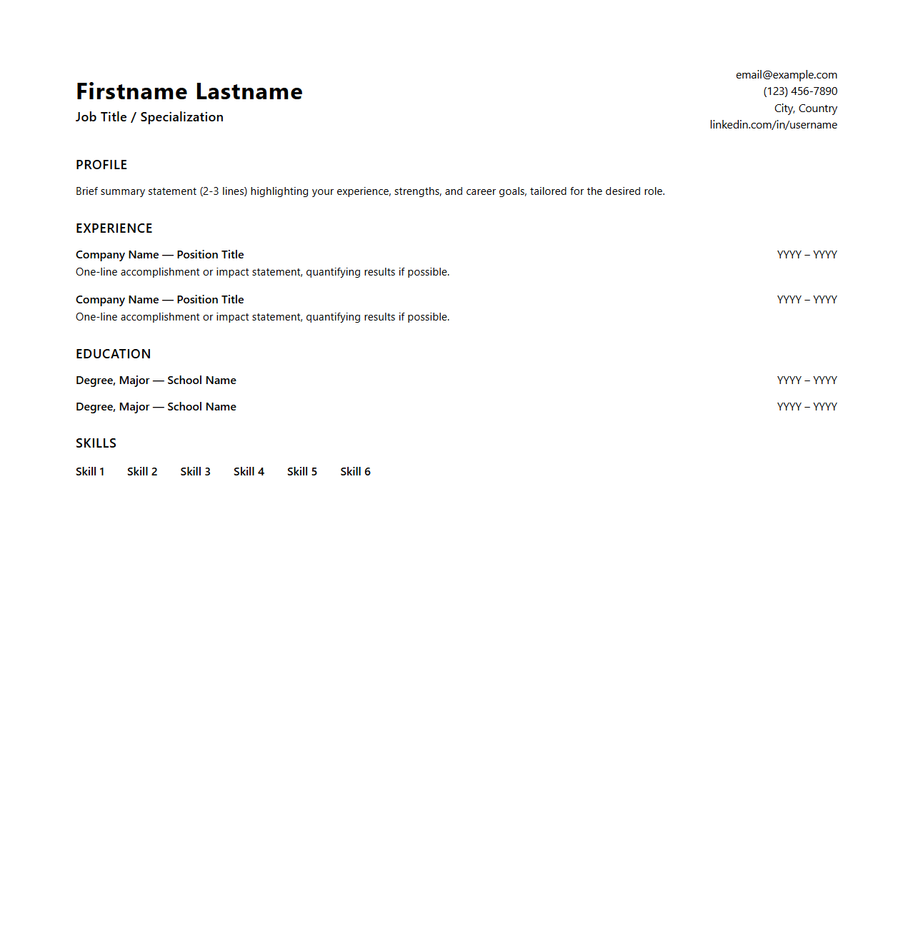Modern One-Page Resume Layout for Quick Scanning